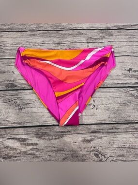 Trina Turk Pink & Mustard High Rise Notched Sides Bikini Bottoms, Mod, Size 10
